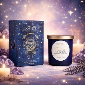 Świeca Sojowa Carnatia Starry Spell w szkle Lawenda i Biała Szałwia - obrazek 2
